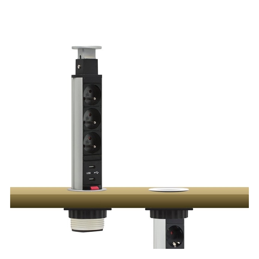 Jungiamas kištukinis stulpelis stalviršiui  2x230V + 2xUSB