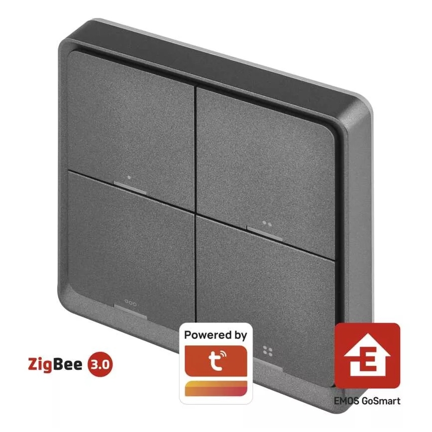 Jungiklis 4-mygtukai GoSmart 1xCR2430 Tuya juoda
