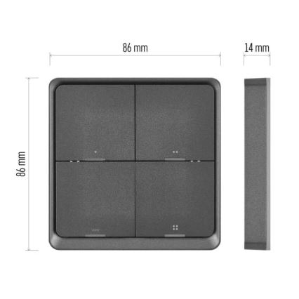 Jungiklis 4-mygtukai GoSmart 1xCR2430 Tuya juoda
