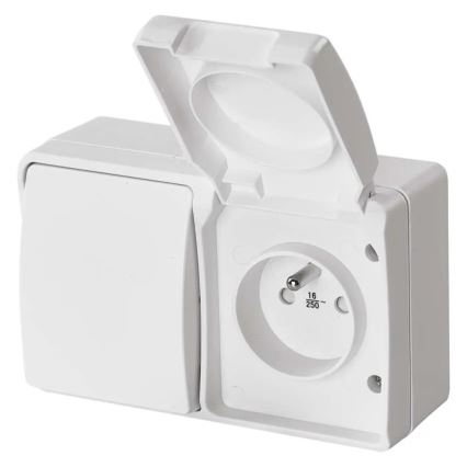 Jungiklis namų kintamasis nr. 6 su lizdu 250V/16A IP44 baltas