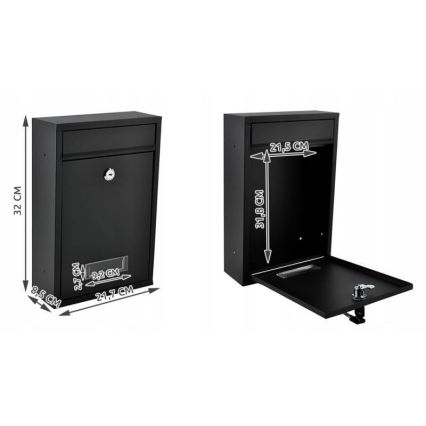 Juoda pašto dėžutė 21,7x32 cm