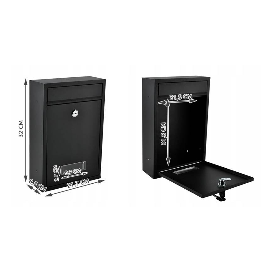 Juoda pašto dėžutė 21,7x32 cm