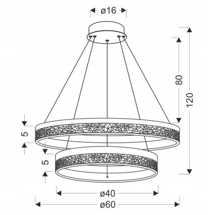 Juodos LED pakabos šviestuvas FROZI LED/38W/230V, 60 cm skersmens