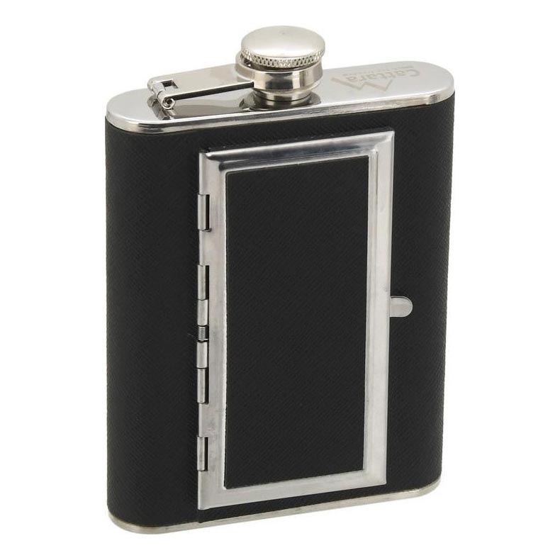 Juodos spalvos kolba su cigarų dėklu 175 ml