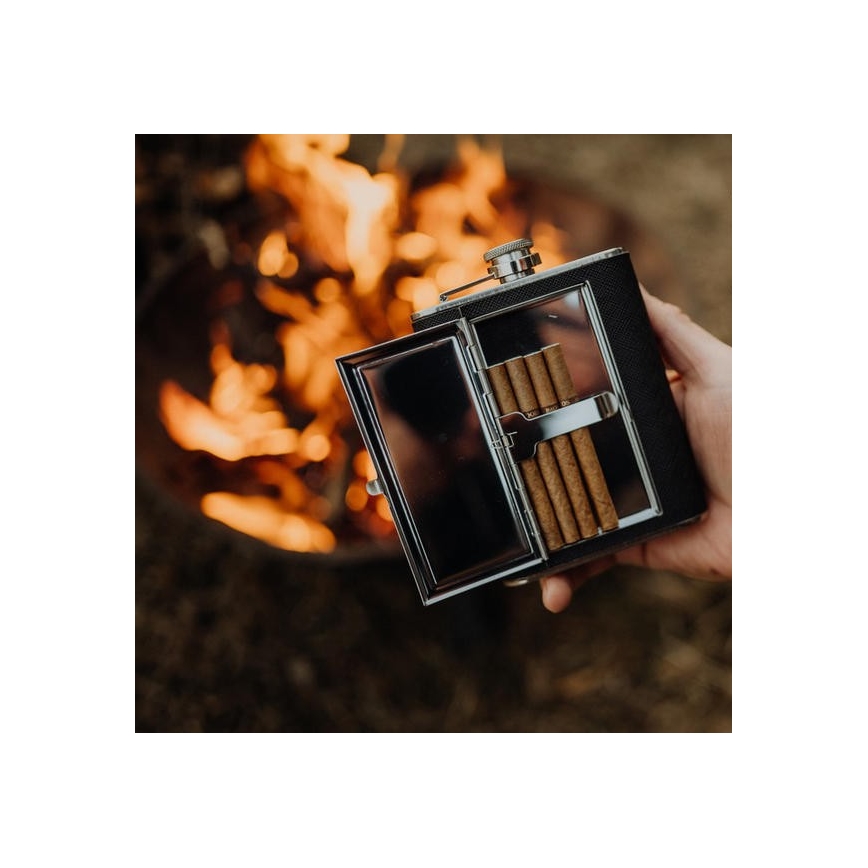 Juodos spalvos kolba su cigarų dėklu 175 ml