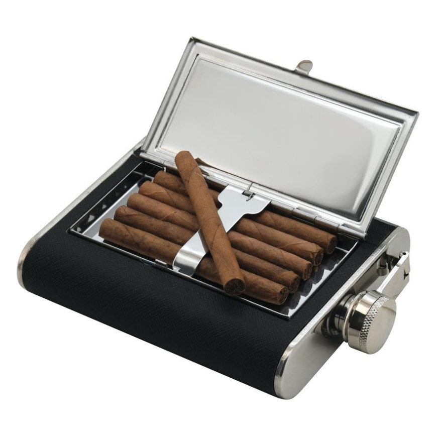 Juodos spalvos kolba su cigarų dėklu 175 ml