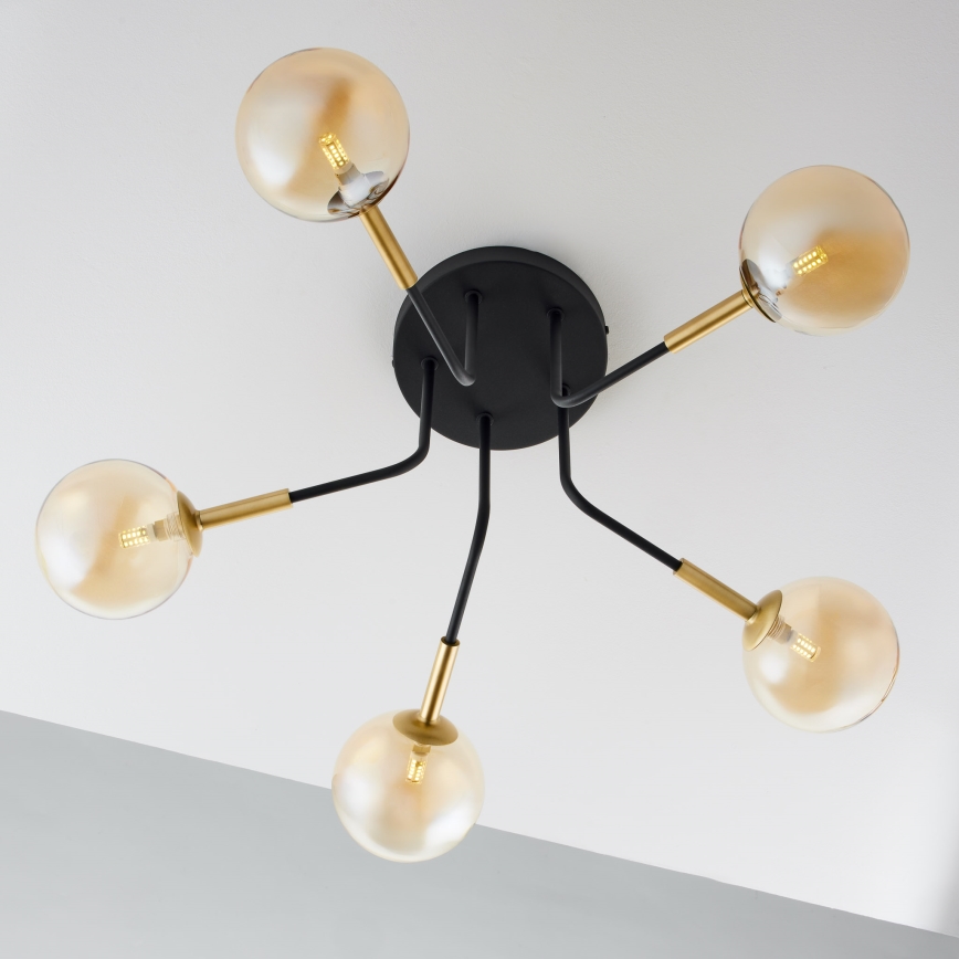 Jupiter 2038 - Sietynas ant stulpo BURANO 5xG9/10W/230V juoda/auksas/smėlio spalva