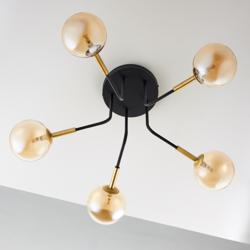 Jupiter 2038 - Sietynas ant stulpo BURANO 5xG9/10W/230V juoda/auksas/smėlio spalva