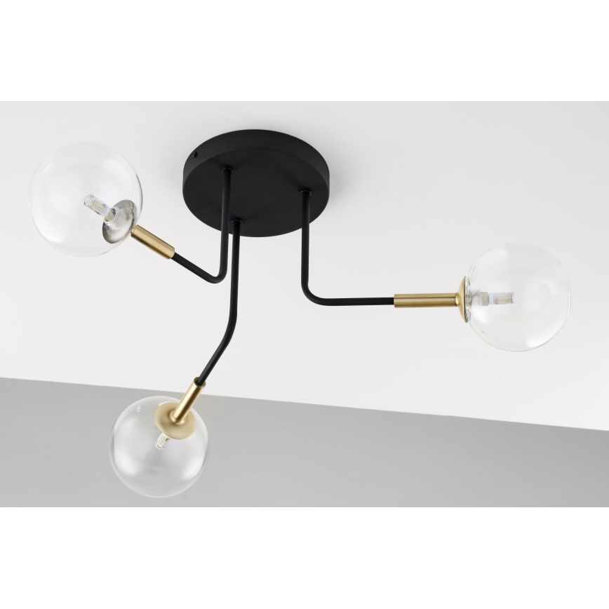 Jupiter 2039 - Sietynas ant stulpo BURANO 3xG9/10W/230V juoda/auksas/permatoma