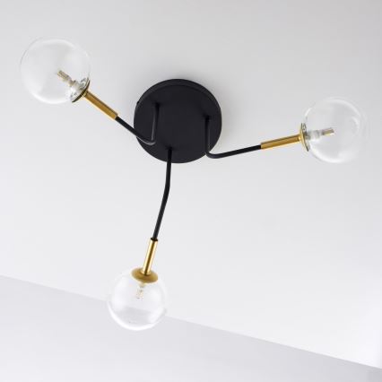 Jupiter 2039 - Sietynas ant stulpo BURANO 3xG9/10W/230V juoda/auksas/permatoma