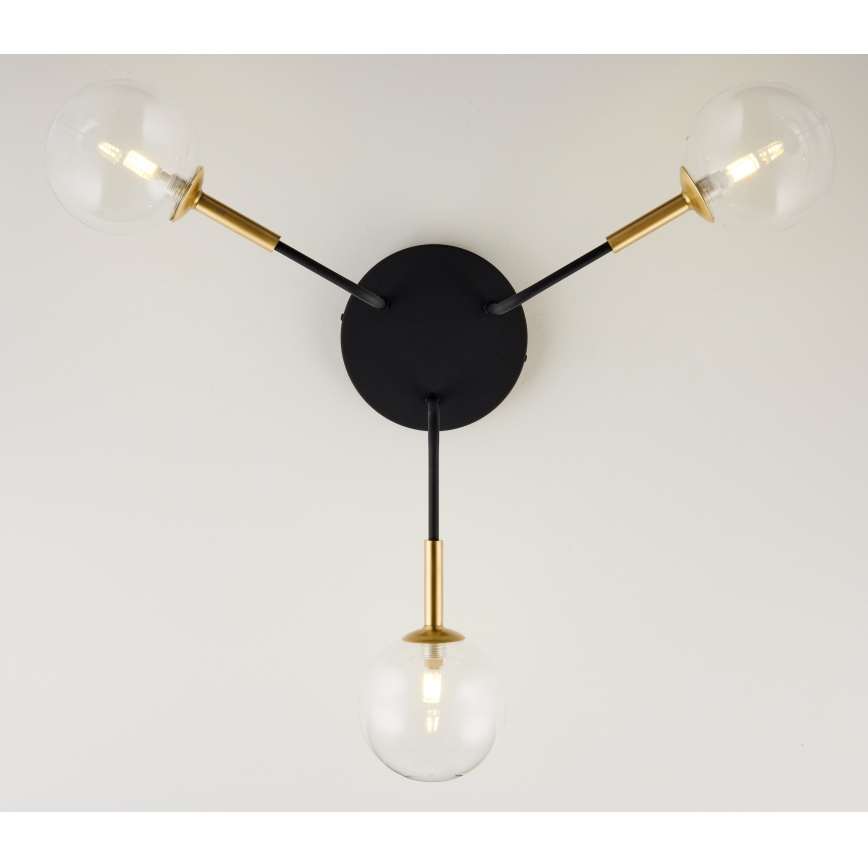Jupiter 2039 - Sietynas ant stulpo BURANO 3xG9/10W/230V juoda/auksas/permatoma