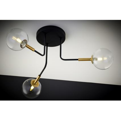 Jupiter 2039 - Sietynas ant stulpo BURANO 3xG9/10W/230V juoda/auksas/permatoma