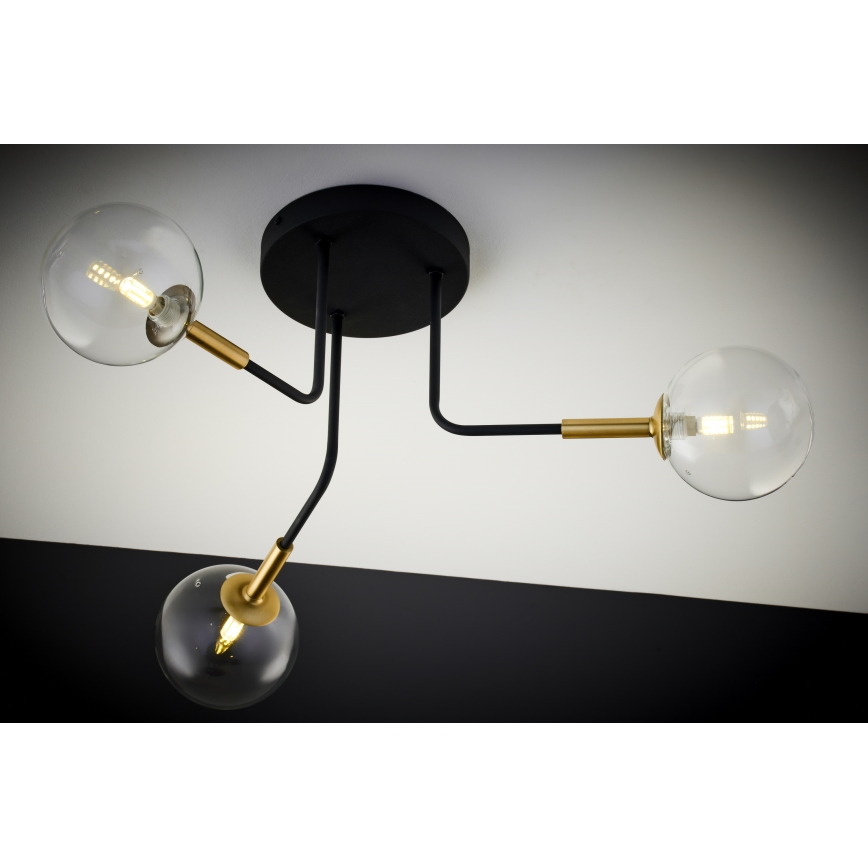 Jupiter 2039 - Sietynas ant stulpo BURANO 3xG9/10W/230V juoda/auksas/permatoma