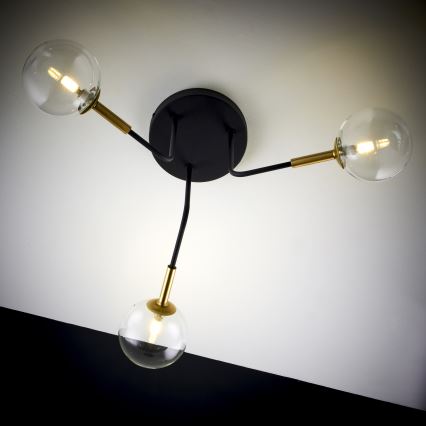 Jupiter 2039 - Sietynas ant stulpo BURANO 3xG9/10W/230V juoda/auksas/permatoma