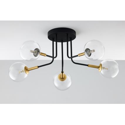 Jupiter 2040 - Sietynas ant stulpo BURANO 5xG9/10W/230V juoda/auksas/permatoma