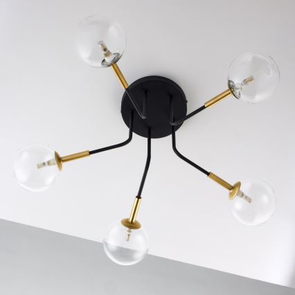 Jupiter 2040 - Sietynas ant stulpo BURANO 5xG9/10W/230V juoda/auksas/permatoma