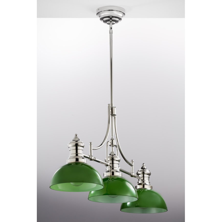 Jupiter 2072 - Pakabinamas šviestuvas ant strypo PLATINO 3xE27/15W/230V žalias / blizgus chromas
