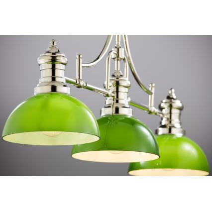 Jupiter 2072 - Pakabinamas šviestuvas ant strypo PLATINO 3xE27/15W/230V žalias / blizgus chromas
