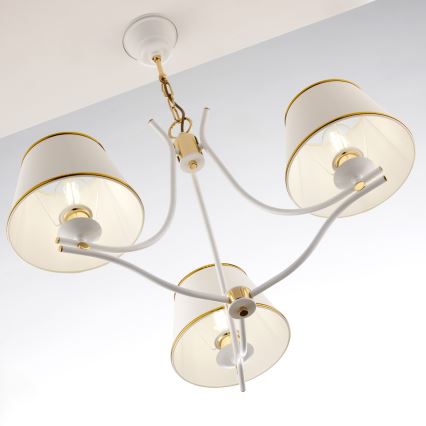 Jupiter 2085 - Liustra ant grandinės SAMBA 3xE27/15W/230V balta/auksinė