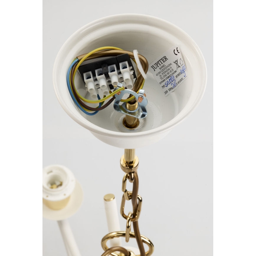 Jupiter 2085 - Liustra ant grandinės SAMBA 3xE27/15W/230V balta/auksinė