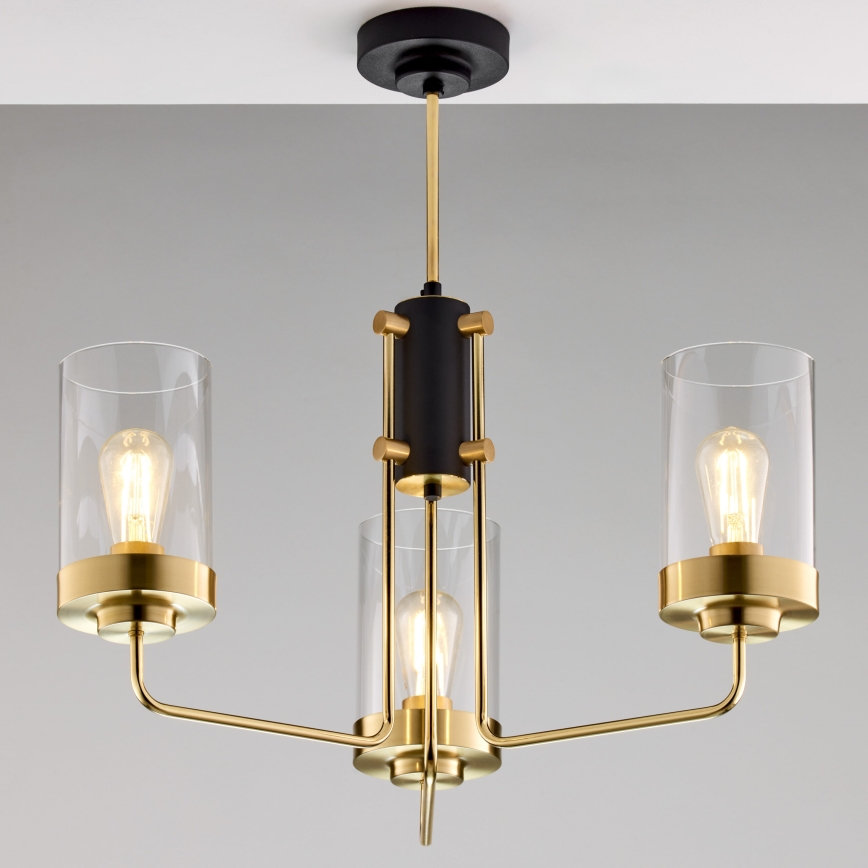 Jupiter 2087 - Liustra ant stiebo RAMIREZ 3xE27/15W/230V auksinė/juoda