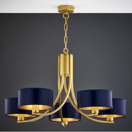 Jupiter 2094 - Pakabinama liustra ant grandinės ARTHUR 5xE27/15W/230V mėlyna/auksinė