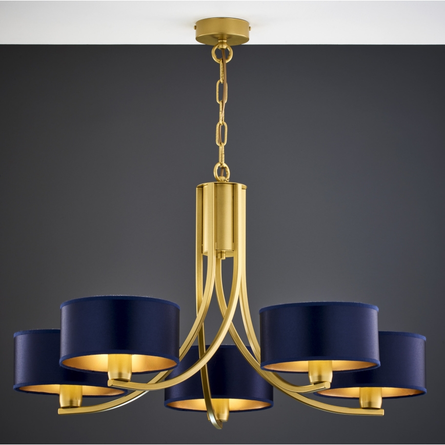 Jupiter 2094 - Pakabinama liustra ant grandinės ARTHUR 5xE27/15W/230V mėlyna/auksinė