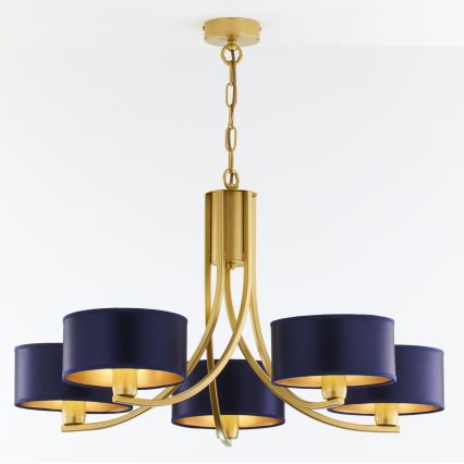 Jupiter 2094 - Pakabinama liustra ant grandinės ARTHUR 5xE27/15W/230V mėlyna/auksinė