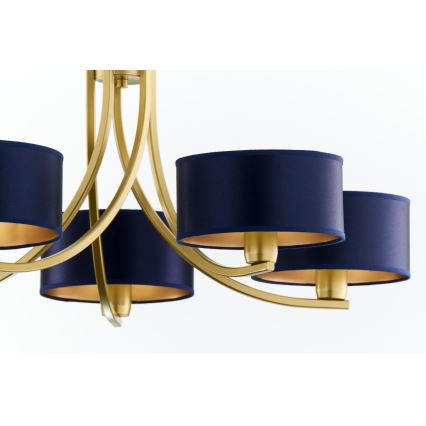 Jupiter 2094 - Pakabinama liustra ant grandinės ARTHUR 5xE27/15W/230V mėlyna/auksinė