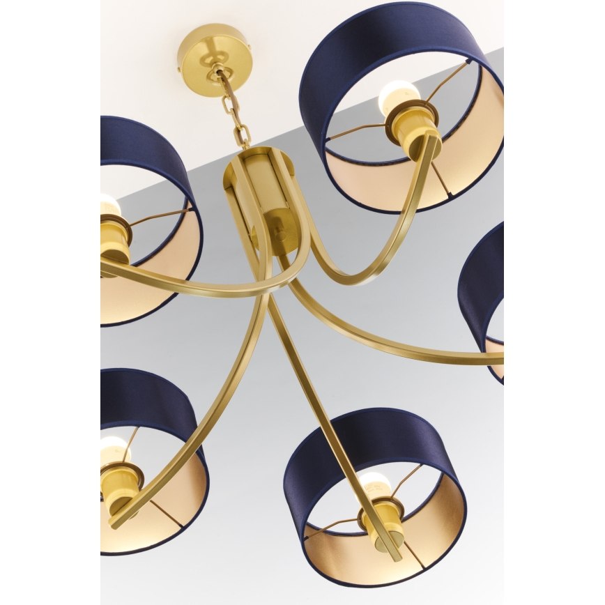 Jupiter 2094 - Pakabinama liustra ant grandinės ARTHUR 5xE27/15W/230V mėlyna/auksinė
