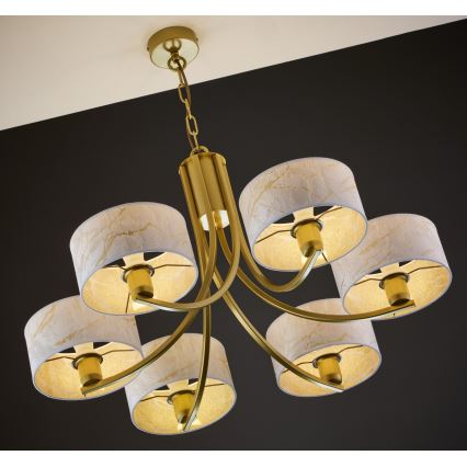 Jupiter 2098 - Pakabinamas šviestuvas su grandine ARTHUR 6xE27/15W/230V balta/auksinė/marmuro dekoras