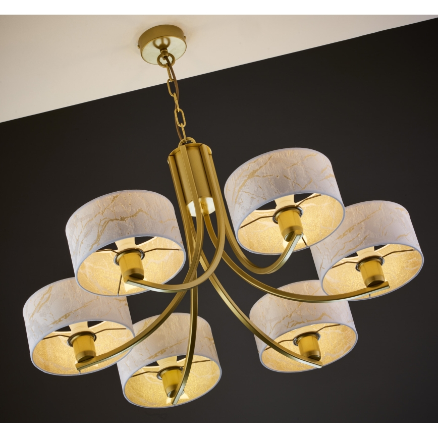 Jupiter 2098 - Pakabinamas šviestuvas su grandine ARTHUR 6xE27/15W/230V balta/auksinė/marmuro dekoras