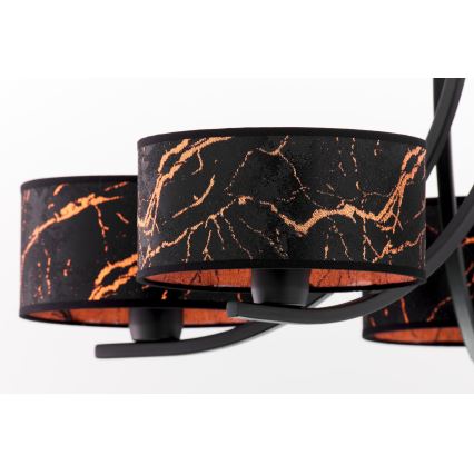 Jupiter 2107 - Liustras ant grandinės ARTHUR 5xE27/15W/230V juoda/oranžinė/marmuro dekoras