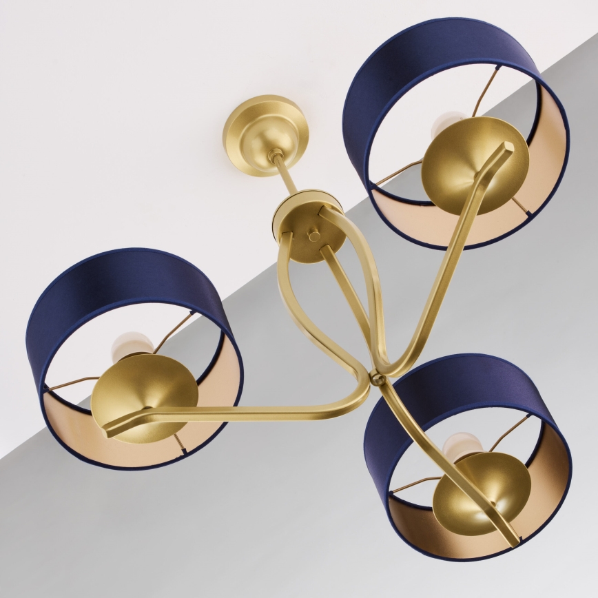 Jupiter 2113 - Liustra ant strypo KASZMIR 3xE27/15W/230V mėlyna/auksinė