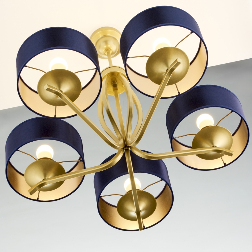 Jupiter 2114 - liustra ant stiebo KASZMIR 5xE27/15W/230V mėlyna/auksinė