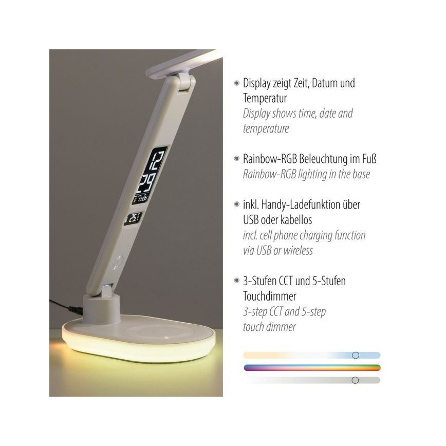 JUST LIGHT. 11018-16 - LED RGBW Tamsinama jutiklinė stalinė lempa su belaidžiu įkrovimu TINA LED/4W/230V balta