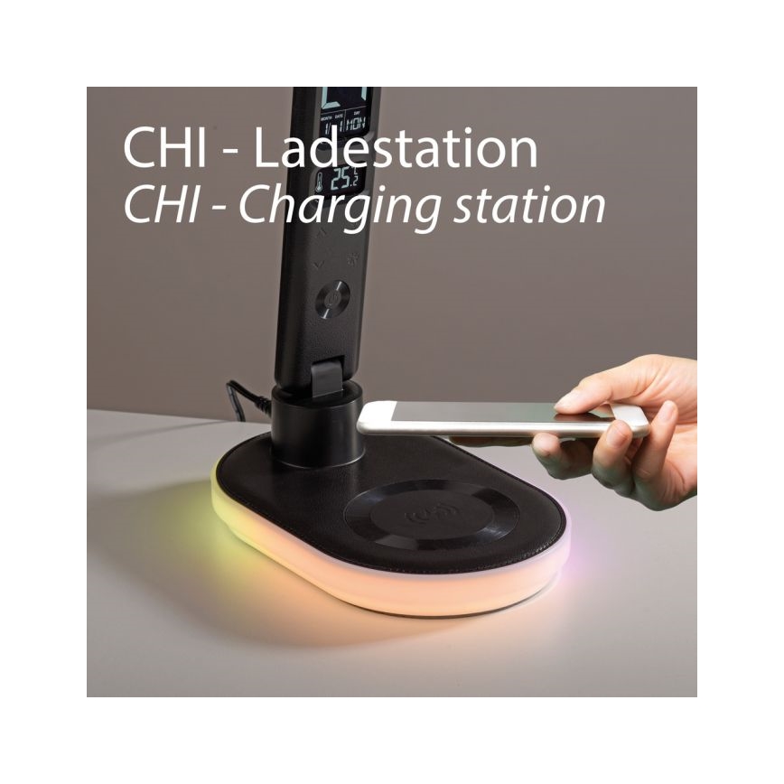 JUST LIGHT. 11018-18 - LED RGBW reguliuojamo ryškumo jutiklinė stalinė lempa su bevieliu įkrovimu TINA LED/4W/230V juoda