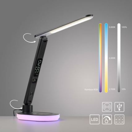 JUST LIGHT. 11018-18 - LED RGBW Reguliuojama Touch Stalo Lempa su Belaidžiu Įkrovimu TINA LED/4W/230V Juoda