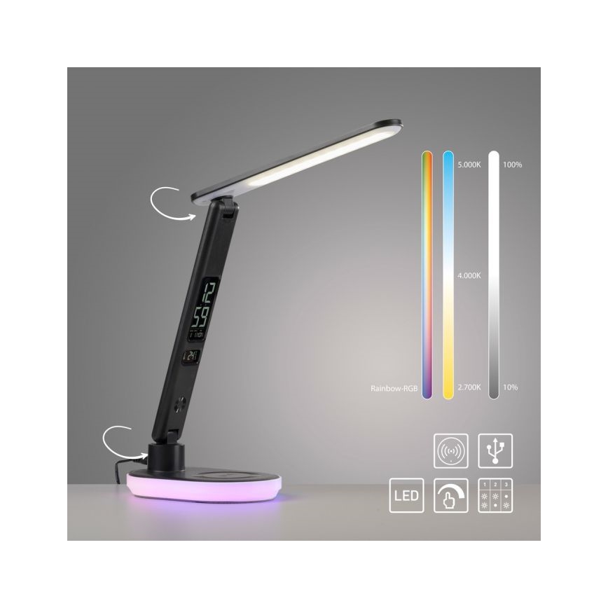 JUST LIGHT. 11018-18 - LED RGBW Reguliuojama Touch Stalo Lempa su Belaidžiu Įkrovimu TINA LED/4W/230V Juoda