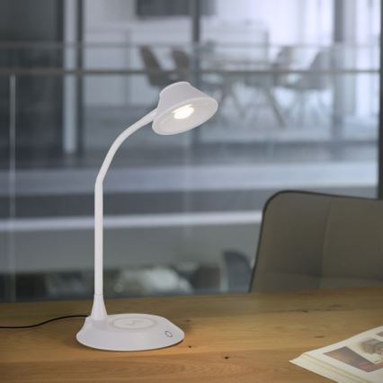 JUST LIGHT. 14414-16 - LED reguliuojamo ryškumo lanksčioji jutiklinė stalinė lempa su belaidžiu įkrovimu PUCKI LED/4,5W/230V balta