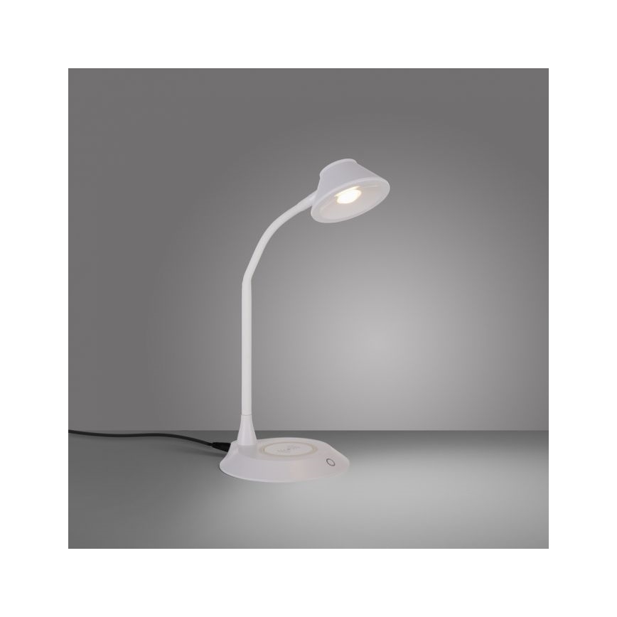 JUST LIGHT. 14414-16 - LED reguliuojamo ryškumo lanksčioji jutiklinė stalinė lempa su belaidžiu įkrovimu PUCKI LED/4,5W/230V balta