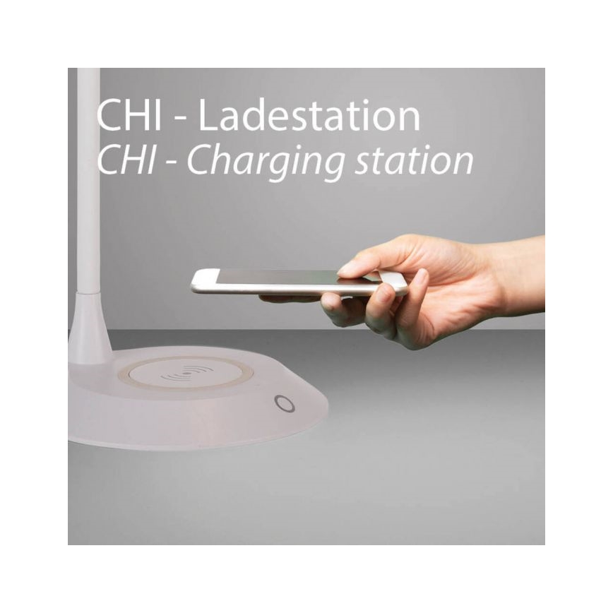 JUST LIGHT. 14414-16 - LED reguliuojamo ryškumo lanksčioji jutiklinė stalinė lempa su belaidžiu įkrovimu PUCKI LED/4,5W/230V balta