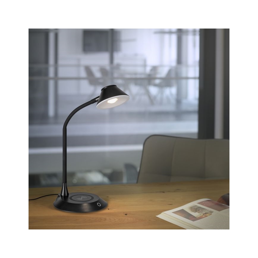 JUST LIGHT. 14414-18 - Reguliuojama lanksčioji stalinė lempa su belaidžiu įkrovimu PUCKI LED/4,5W/230V juoda