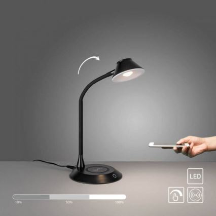JUST LIGHT. 14414-18 - Reguliuojama lanksčioji stalinė lempa su belaidžiu įkrovimu PUCKI LED/4,5W/230V juoda