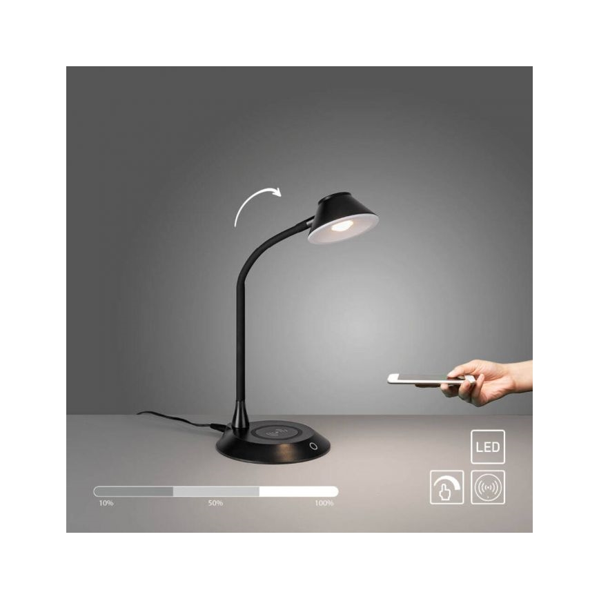 JUST LIGHT. 14414-18 - Reguliuojama lanksčioji stalinė lempa su belaidžiu įkrovimu PUCKI LED/4,5W/230V juoda