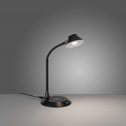 JUST LIGHT. 14414-18 - Reguliuojama lanksčioji stalinė lempa su belaidžiu įkrovimu PUCKI LED/4,5W/230V juoda