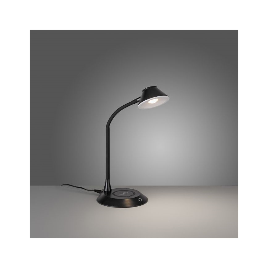 JUST LIGHT. 14414-18 - Reguliuojama lanksčioji stalinė lempa su belaidžiu įkrovimu PUCKI LED/4,5W/230V juoda