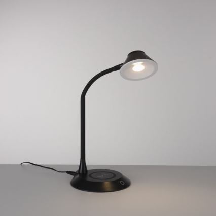 JUST LIGHT. 14414-18 - Reguliuojama lanksčioji stalinė lempa su belaidžiu įkrovimu PUCKI LED/4,5W/230V juoda