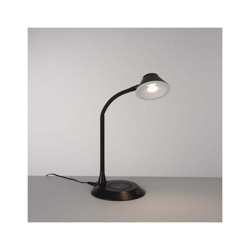 JUST LIGHT. 14414-18 - Reguliuojama lanksčioji stalinė lempa su belaidžiu įkrovimu PUCKI LED/4,5W/230V juoda