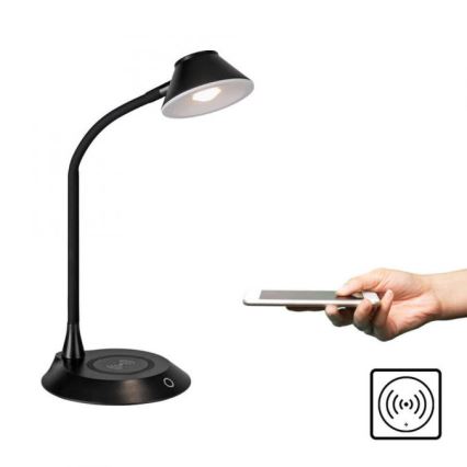 JUST LIGHT. 14414-18 - Reguliuojama lanksčioji stalinė lempa su belaidžiu įkrovimu PUCKI LED/4,5W/230V juoda